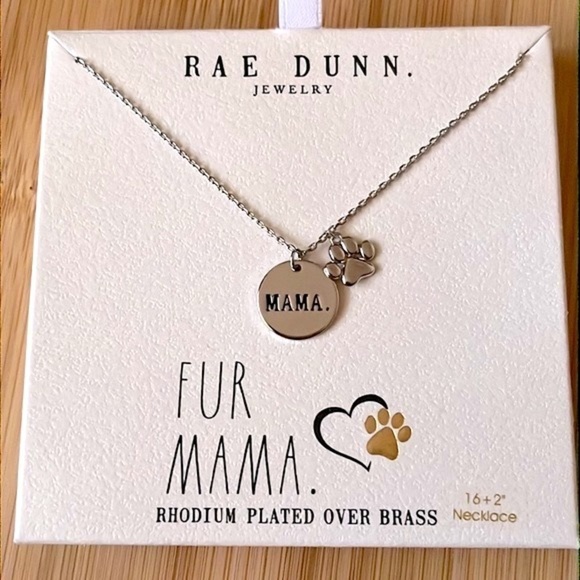 Brand New Rae Dunn Fur Mama Rhodium Plated Over Brass Necklace Dog Cat Lover Paw - Picture 12 of 12